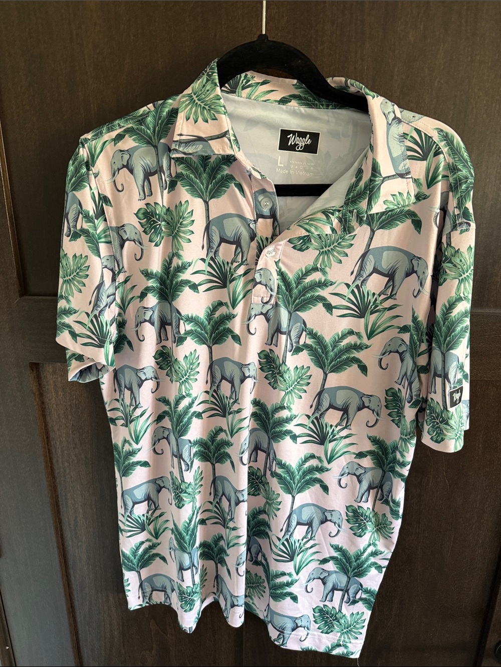 2 Waggle Polos - Pink Elephant & Green Palm Shirt - Tropical Button-Up - Picture 4 of 7